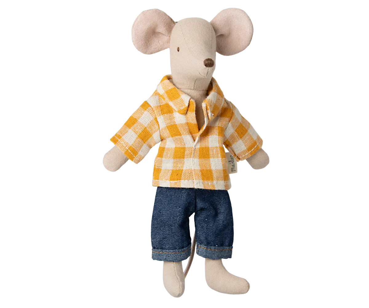 Maileg Dad Mouse In Yellow Checkered Shirt