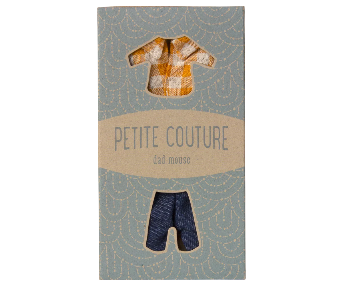 Maileg Extra Clothing: Yellow Checked Shirt and Pants For Dad Mouse