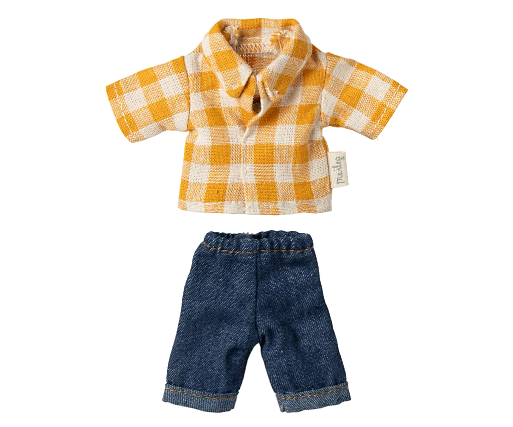 Maileg Extra Clothing: Yellow Checked Shirt and Pants For Dad Mouse