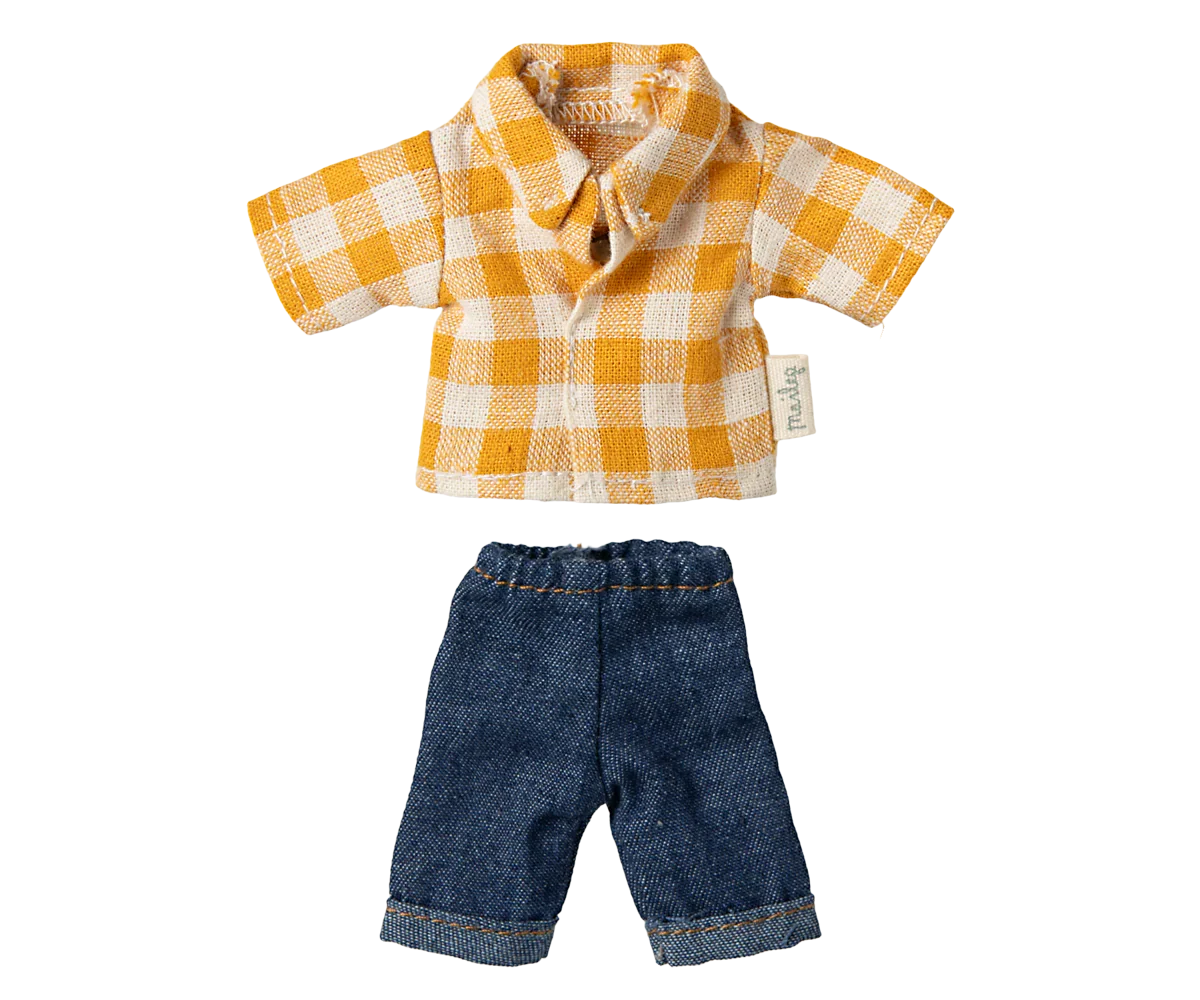 Maileg Extra Clothing: Yellow Checked Shirt and Pants For Dad Mouse