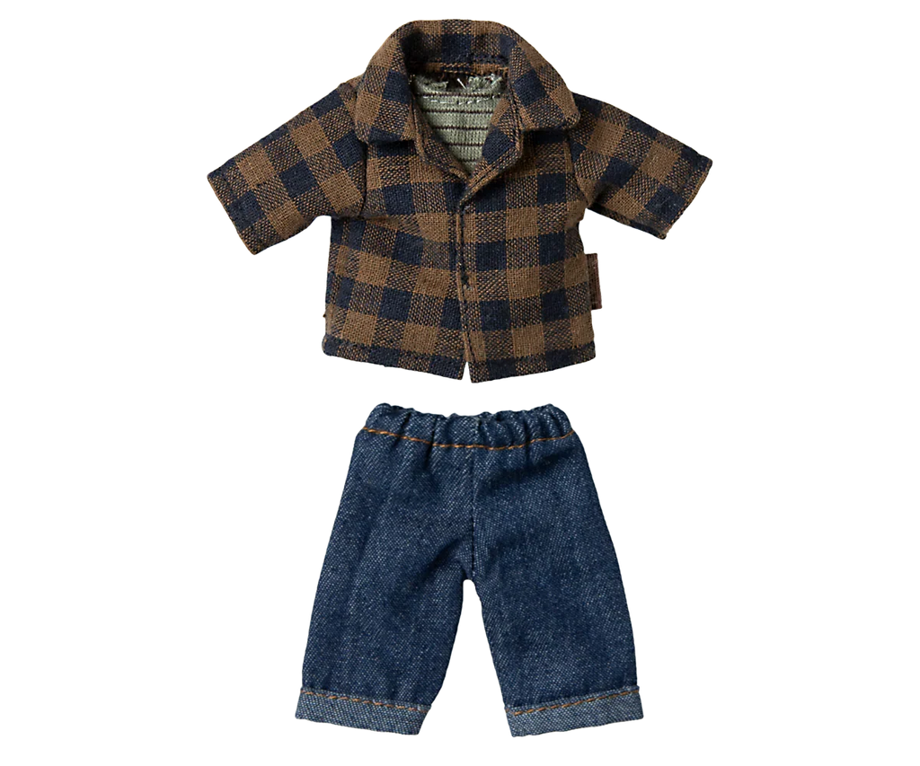 Maileg Extra Clothing: Brown Checked Shirt And Pants, Dad Mouse