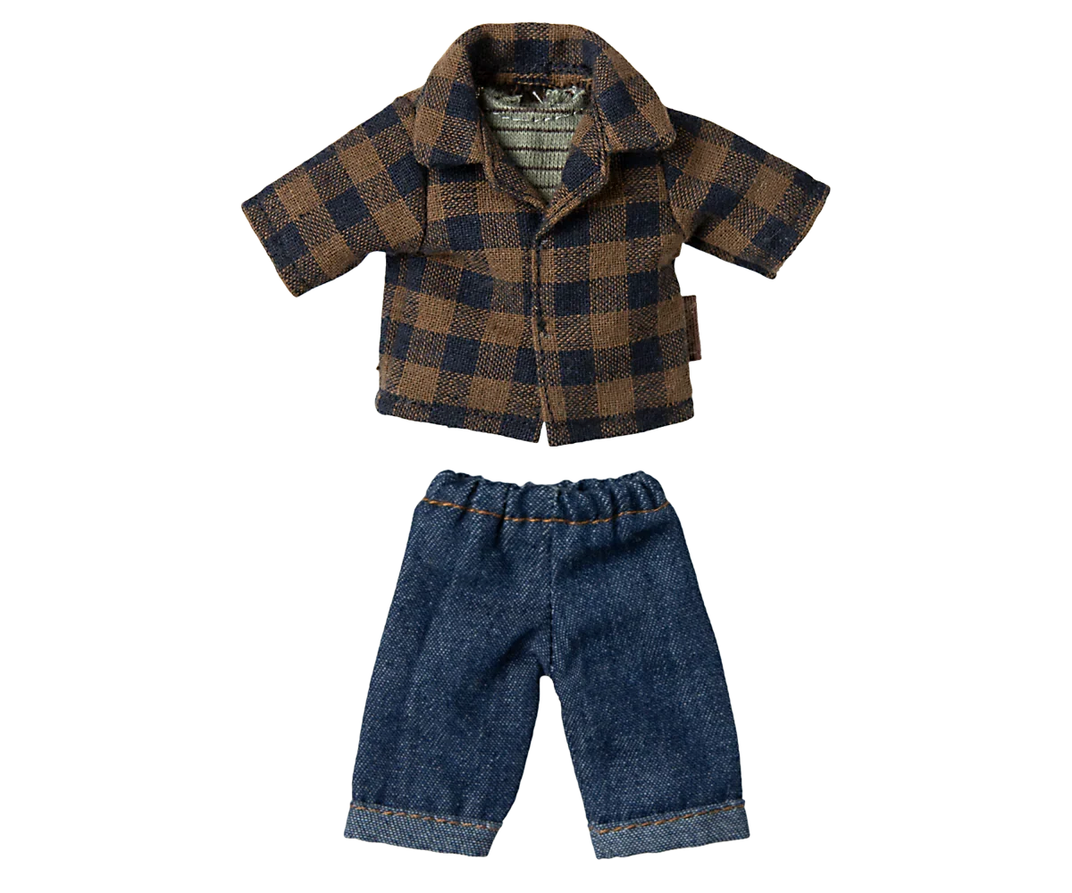 Maileg Extra Clothing: Brown Checked Shirt And Pants, Dad Mouse