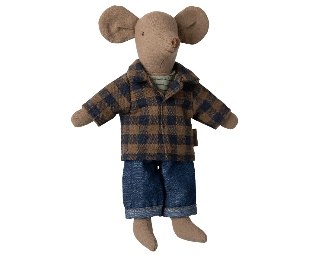 Maileg Extra Clothing: Brown Checked Shirt And Pants, Dad Mouse