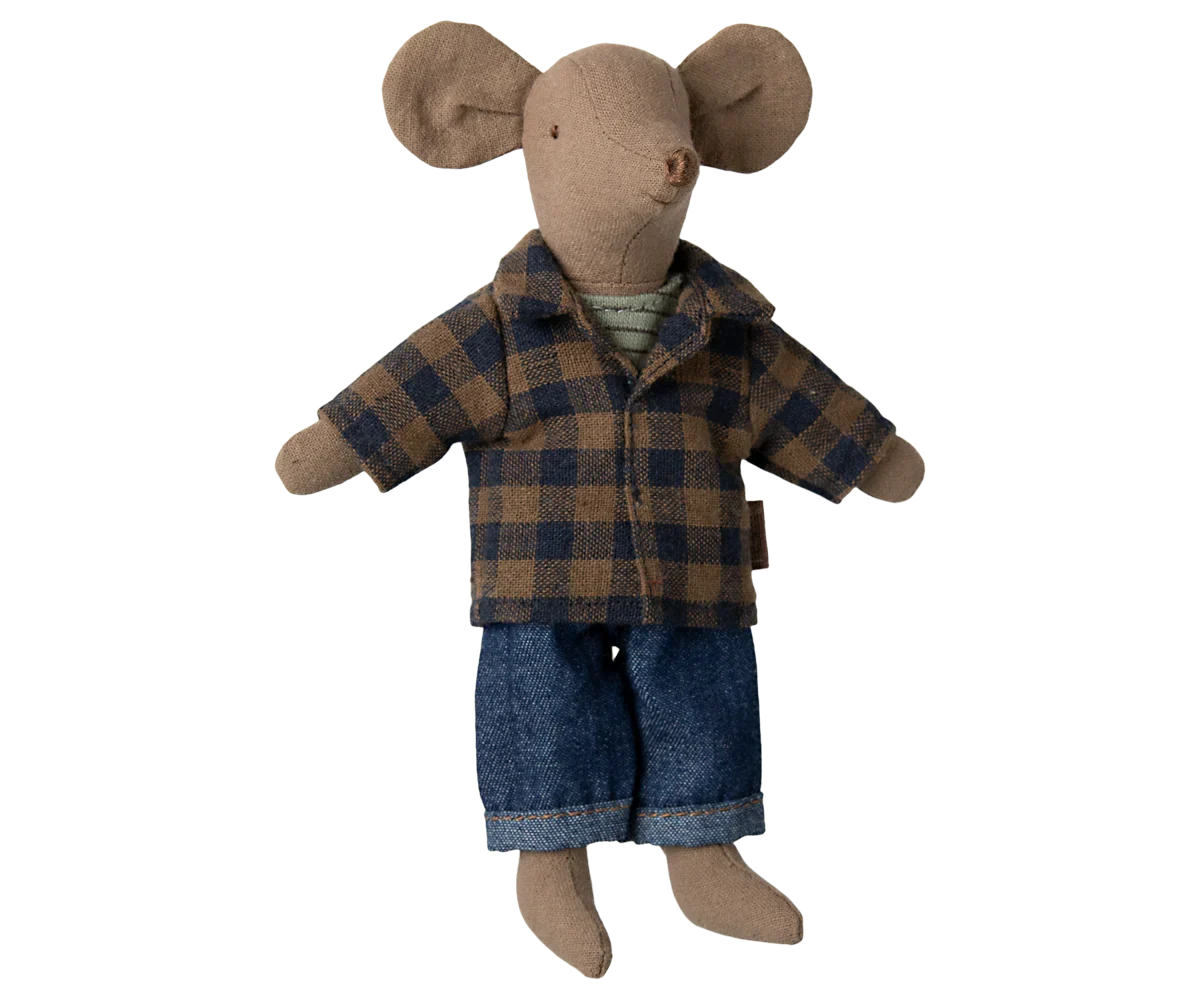 Maileg Extra Clothing: Brown Checked Shirt And Pants, Dad Mouse