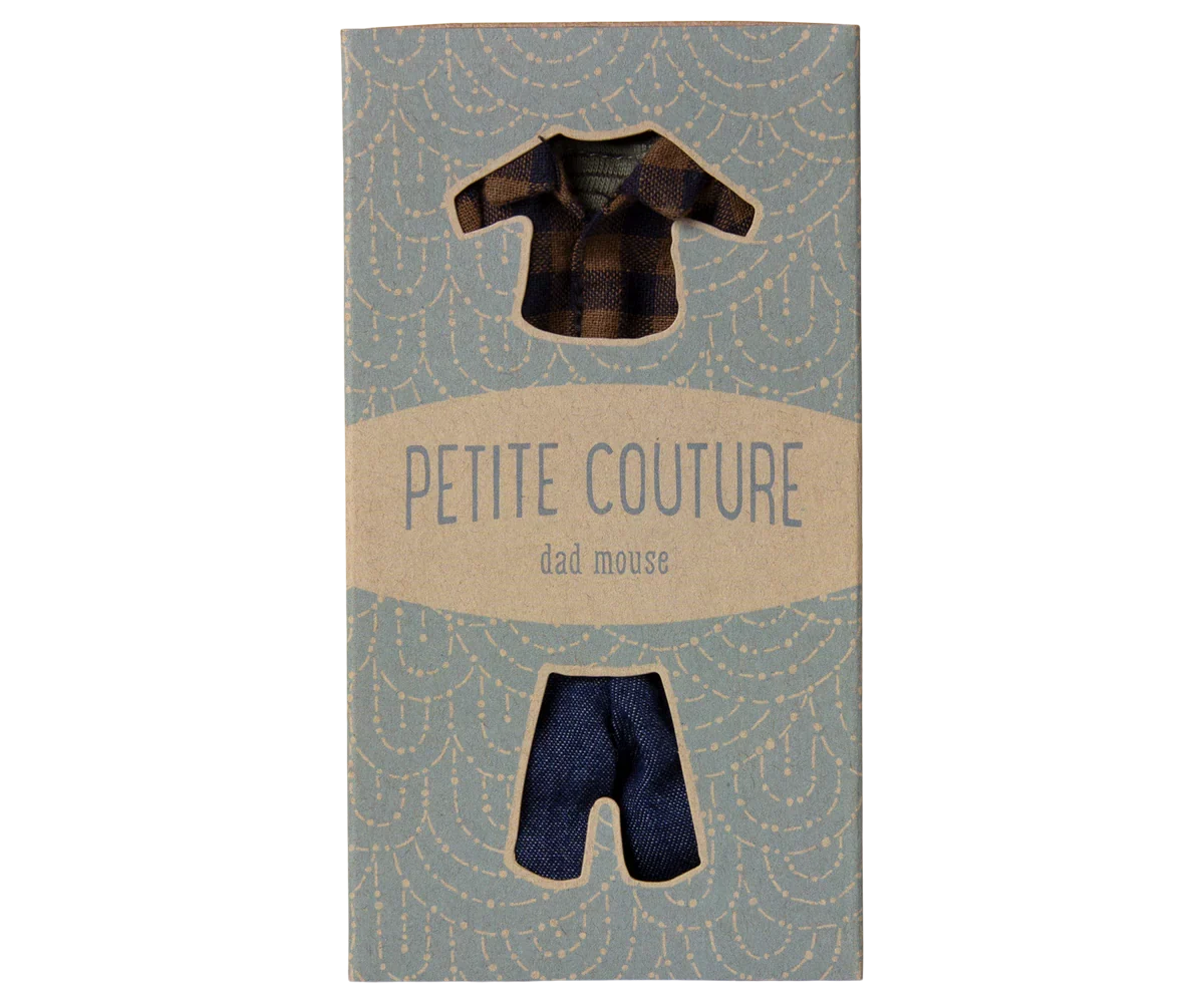 Maileg Extra Clothing: Brown Checked Shirt And Pants, Dad Mouse