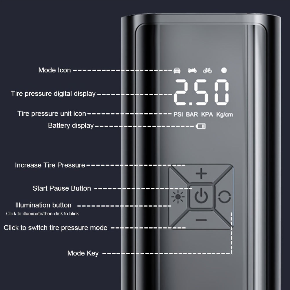 Portable Tire Inflator 150PSI | Digital Gauge LED Light USB Charging