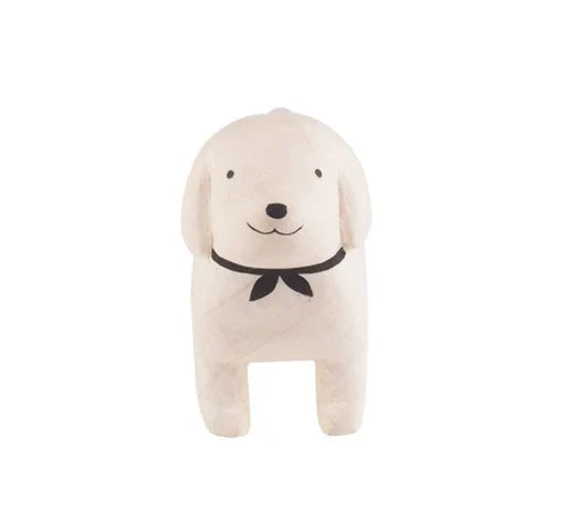 Handmade Tiny Wooden Animals - White Dachshund Dog