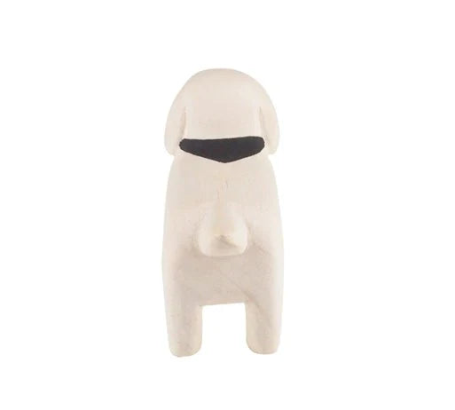 Handmade Tiny Wooden Animals - White Dachshund Dog