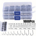 1000pcs Fishing Hooks Assorted Sizes #3-#12 Sharp Carbon Steel Fish Hooks Set with Portable Tackle Box for Sea Freshwater Bass Trout Carp Fishing Gear Kit Men Gift