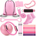 Pilates Ring Set 18-Piece – Magic Circle, Pilates Ball, Resistance Bands, Stretching Strap, Yoga Ring, Anti-Slip Socks & Gym Bag, Complete Women's Home Workout Accessories Kit, Pink