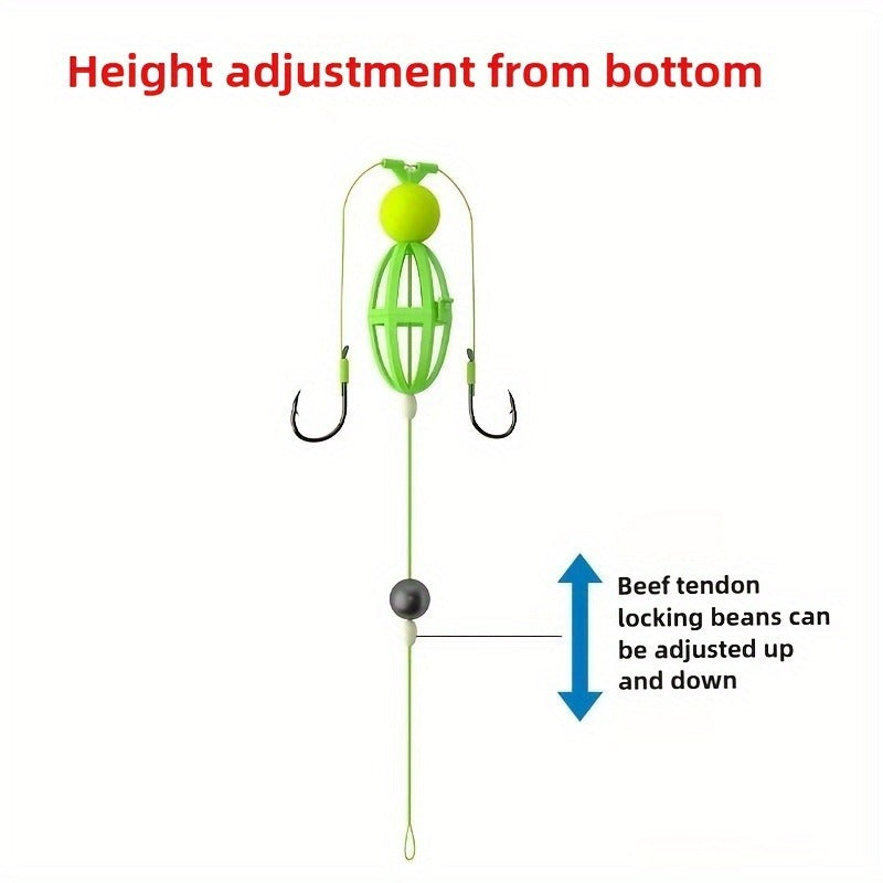 Fishing Hook Cage Set 3pcs Anti-Snag Double Hook Rig with Non-Twist Explosive & Flip Hooks – Carbon Steel Green Lure Fishing Bottom Hanging Prevention, Size 10# & 12#, Great Father's Day Gift