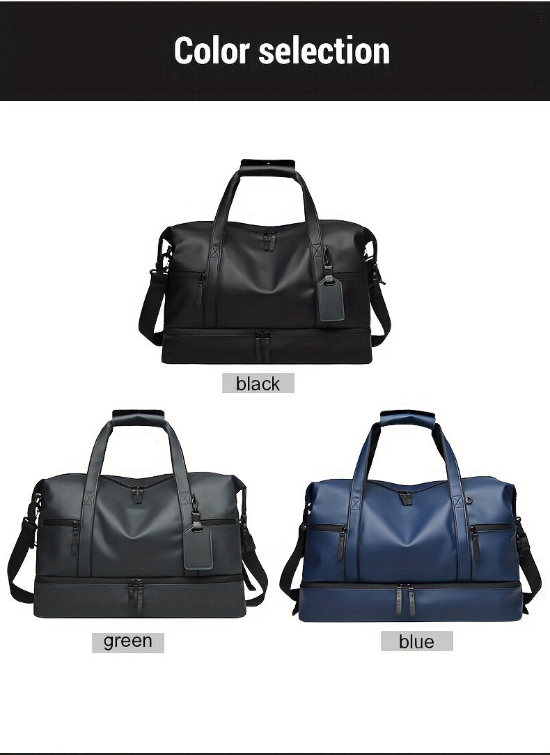 Gym Duffel Bag with Wet Pocket & Shoe Compartment - Foldable PU Leather Sports Travel Bag for Workouts, Weekend Trips & Everyday Use, Lightweight Carry-On Luggage Bag for Men Women (Black/Blue/Grey)
