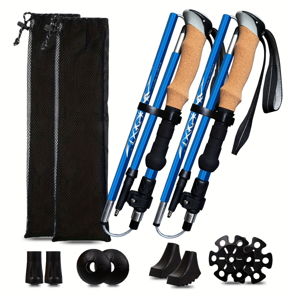 Lightweight Aluminum Trekking Poles 2-Pack – Folding Hiking Sticks with Cork Ergonomic Grip, Sweat-Absorbing Handle, Adjustable Walking Poles for Hiking, Camping & Mountain Travel