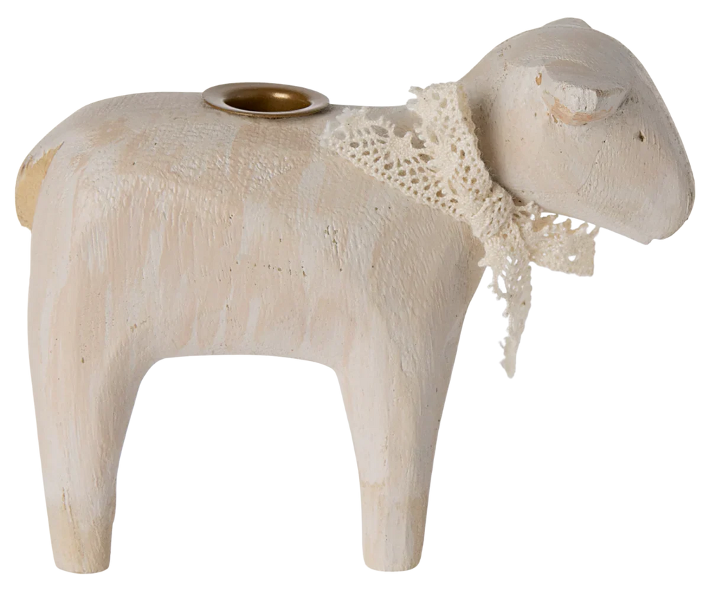 Maileg Wooden Candle Holder, Lamb - Off White