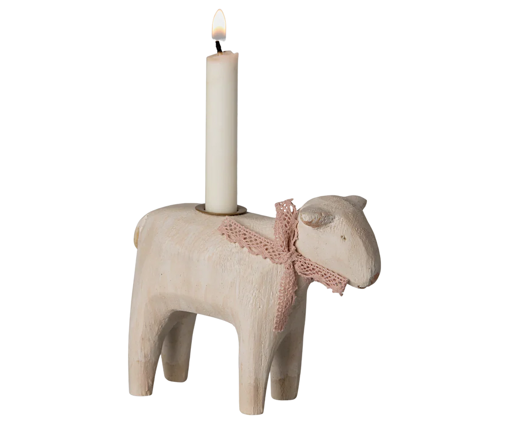 Maileg Wooden Candle Holder, Lamb - Rose