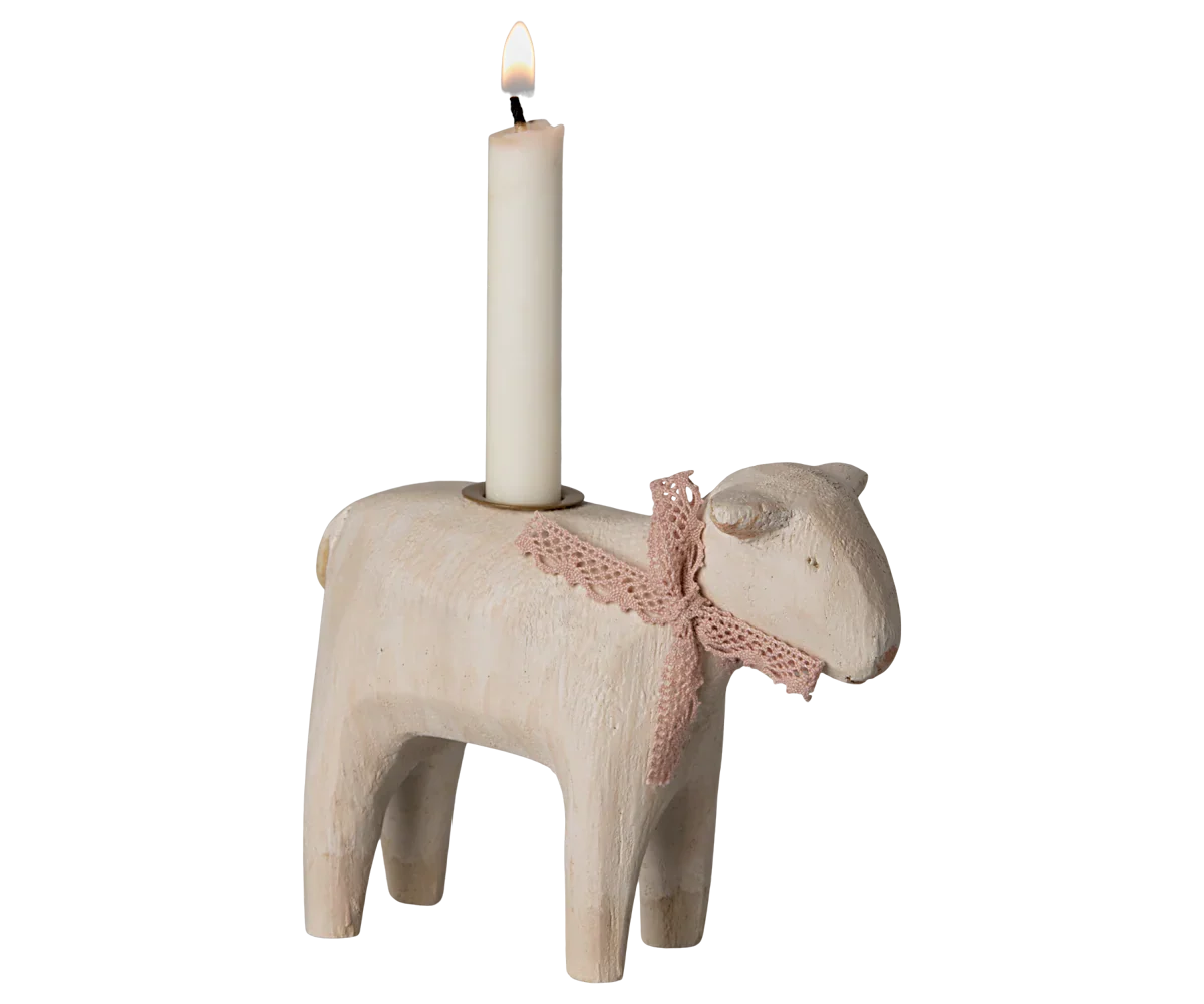 Maileg Wooden Candle Holder, Lamb - Rose
