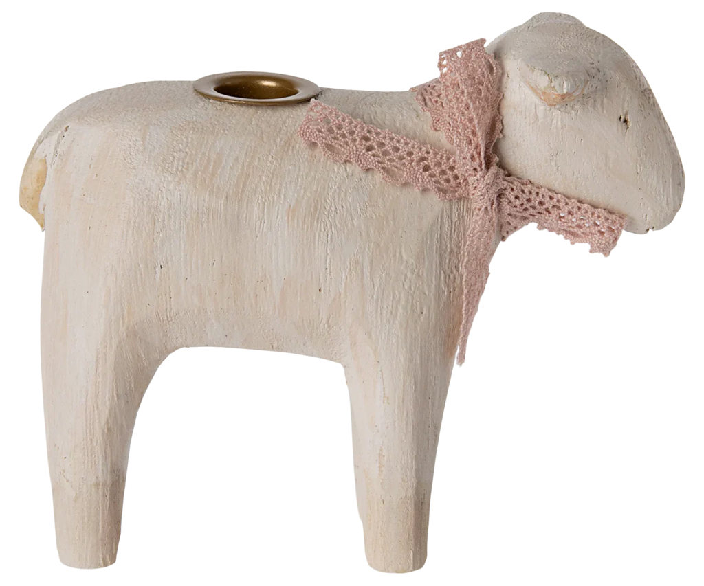 Maileg Wooden Candle Holder, Lamb - Rose