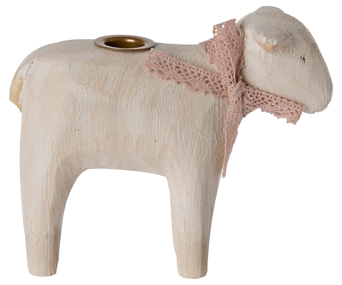 Maileg Wooden Candle Holder, Lamb - Rose