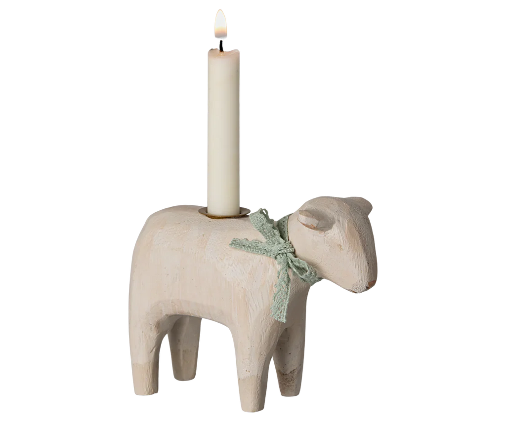 Maileg Wooden Candle Holder, Lamb - Mint