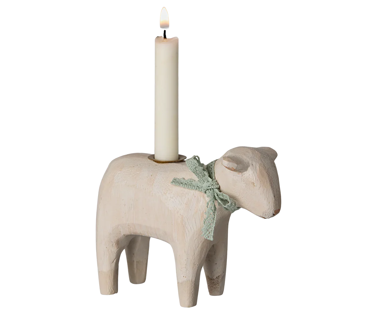 Maileg Wooden Candle Holder, Lamb - Mint