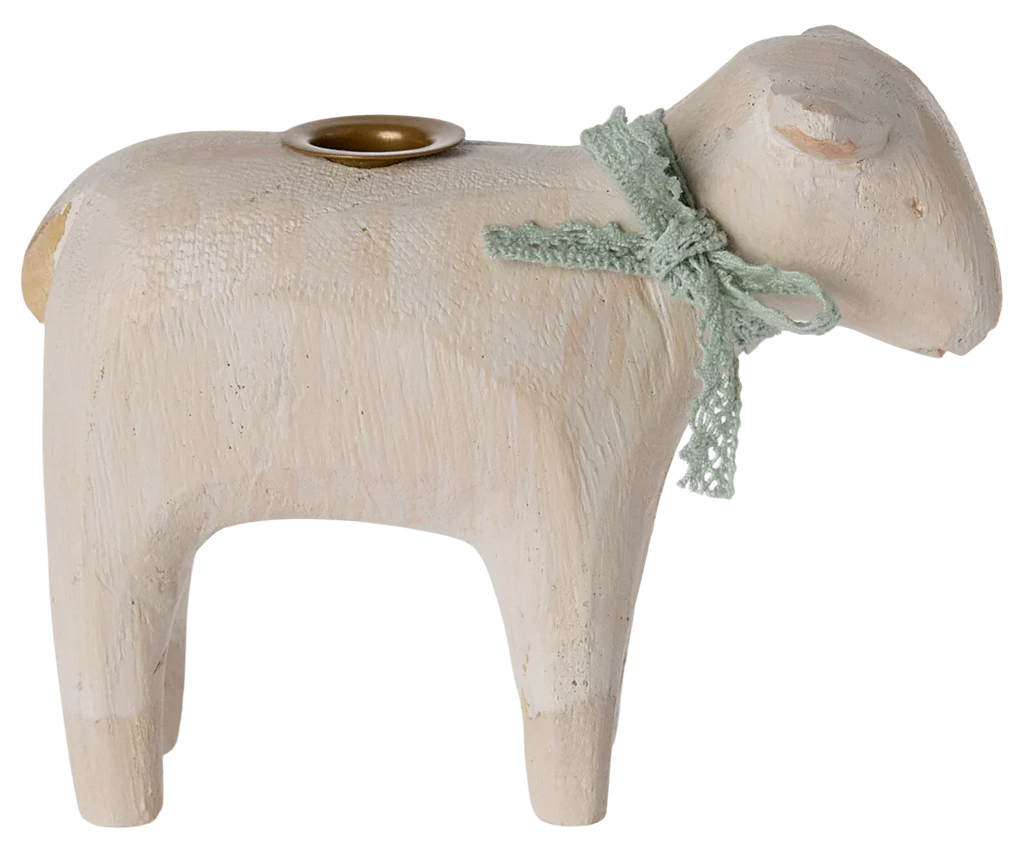 Maileg Wooden Candle Holder, Lamb - Mint