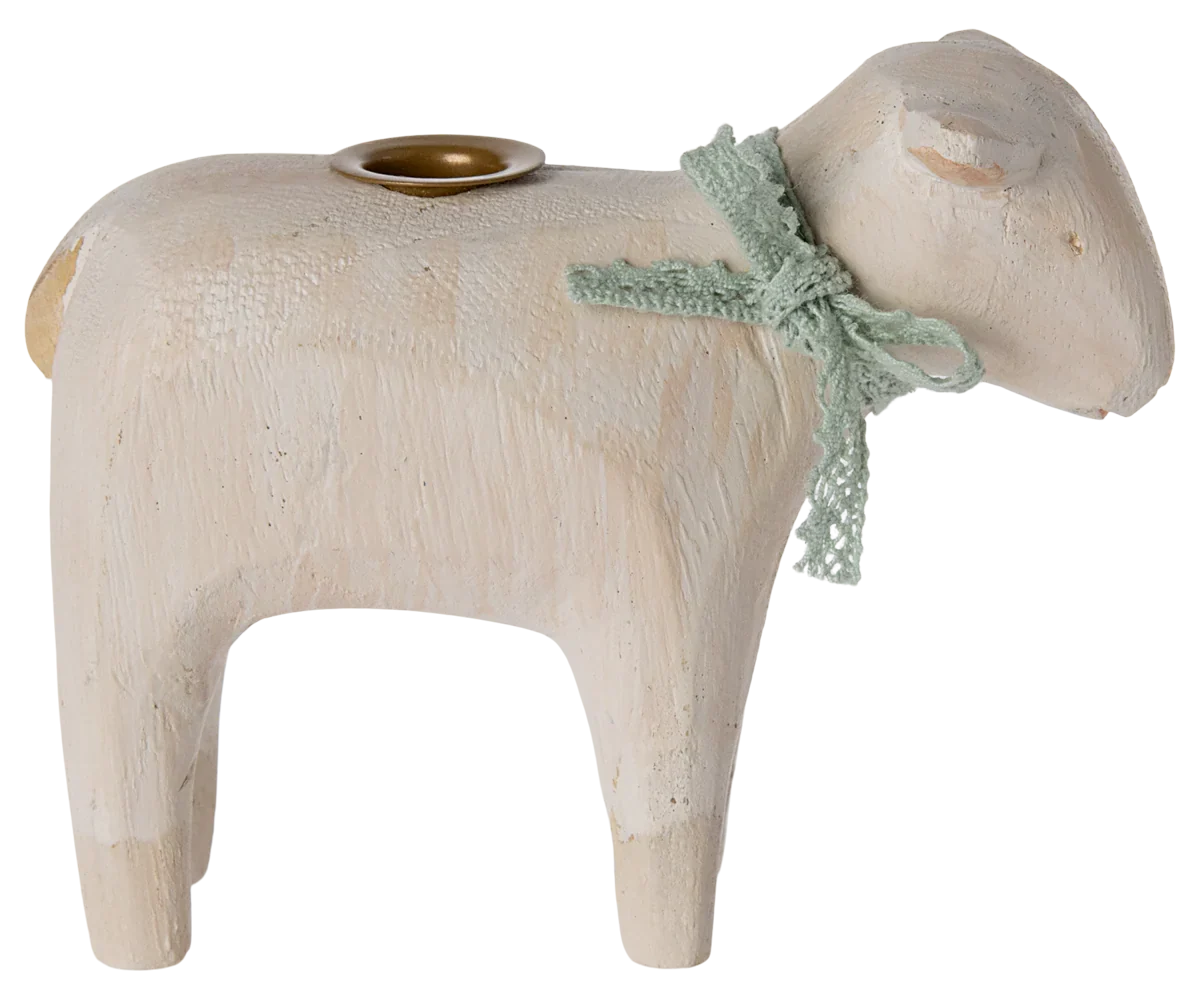Maileg Wooden Candle Holder, Lamb - Mint