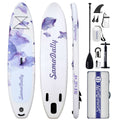 Floral Inflatable SUP Board 10.6ft x 32'' Purple Flower Pattern EVA Non-Slip Deck with Hand Pump Waterproof Bag Removable Fin Leash for All Skill Levels
