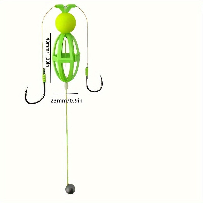 Fishing Hook Cage Set 3pcs Anti-Snag Double Hook Rig with Non-Twist Explosive & Flip Hooks – Carbon Steel Green Lure Fishing Bottom Hanging Prevention, Size 10# & 12#, Great Father's Day Gift
