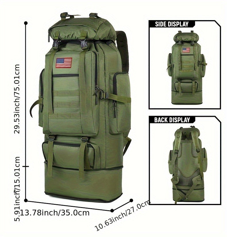 Tactical Backpack 100L Large Capacity Hiking Backpack Multiple Compartments Heavy Duty Ergonomic Straps for Camping Travel Trekking Backpacking Outdoor Adventures Jungle Green Black Army Green Gray Desert