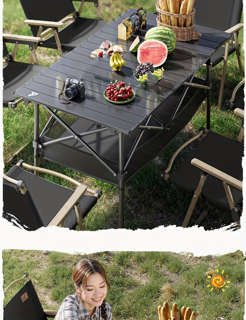Foldable Roll-Up Camping Picnic Table with Carry Bag | Portable Outdoor Table for Camping Beach Backyard BBQ Parties Patios | Lightweight Compact Indoor Outdoor Table Black Large Plus Size