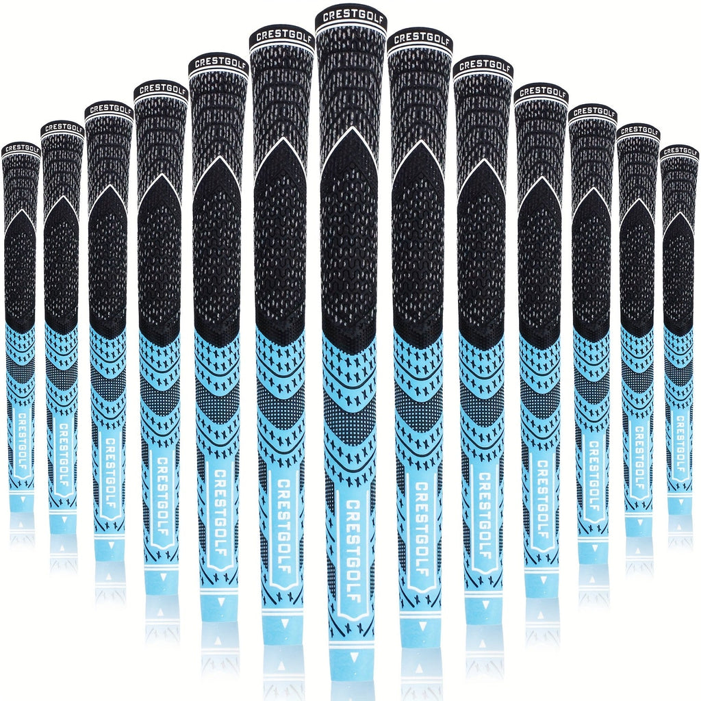 Midsize Golf Grips Set 13 Pack – All Weather Hybrid Rubber Golf Club Grips with Ecological Yarn Thread Technology, Multiple Colors, Fits Full Set of Clubs (Black, White, Red, Orange, Yellow, Blue, Gray)