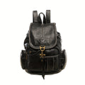 Vintage PU Leather Backpack Shoulder Satchel Multi-Carry Water Resistant Geometric Pattern Zipper Adjustable Strap for Men Women School Travel