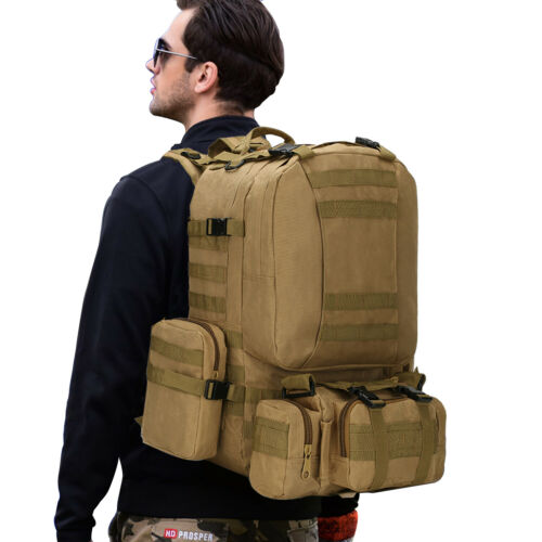 Tactical Backpack 60L MOLLE Military Bag with 3 Detachable Pouches