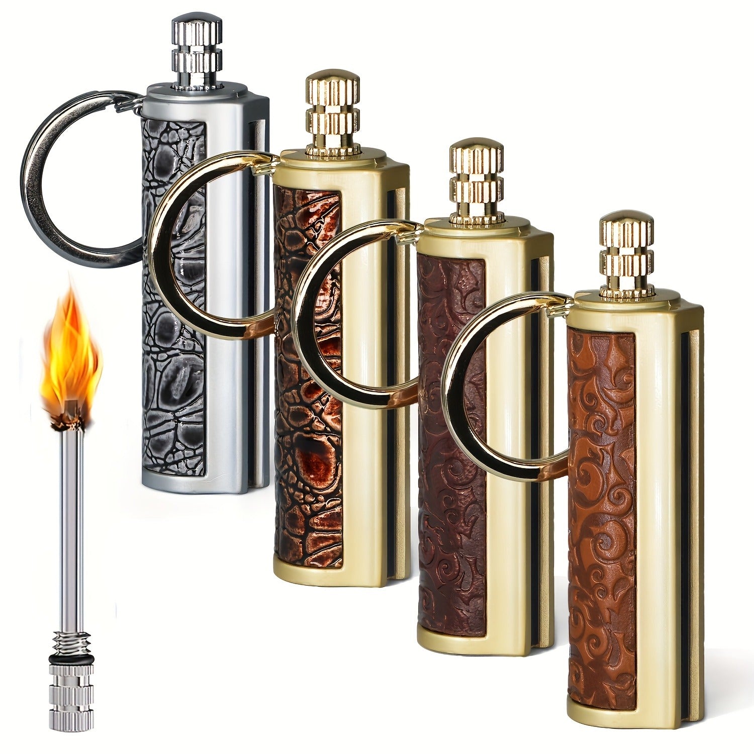 Permanent Match Fire Starter Set 4pcs, 10000-Strike Flint Metal Match Lighter with Keychain, Emergency Survival Fire Starter Kit for Outdoor Camping Hiking Backpacking, No Fuel No Battery Required