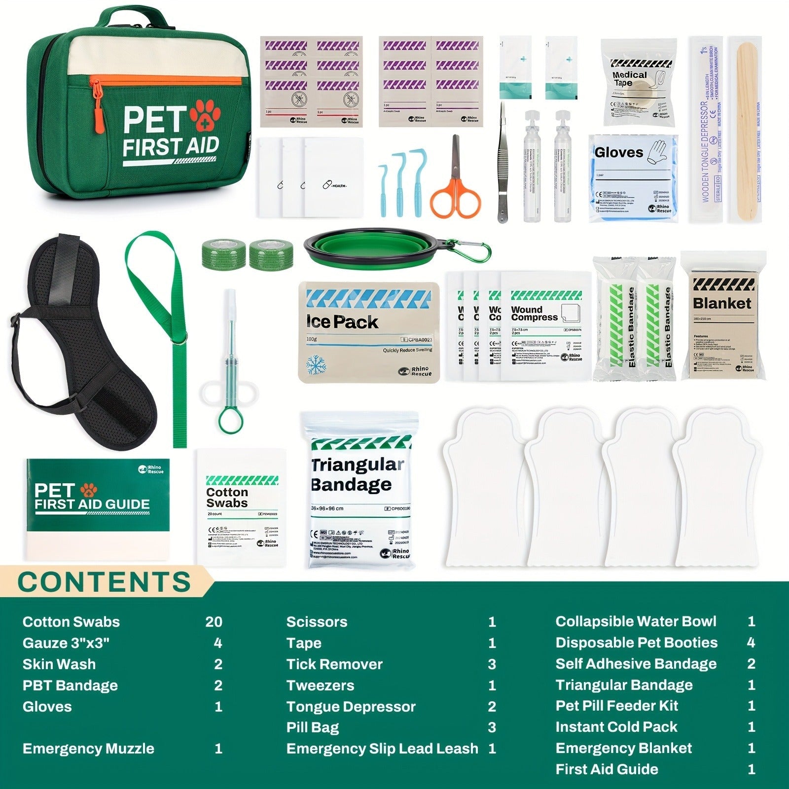 Pet First Aid Kit for Dogs & Cats – 50-Piece Emergency Supplies with Bandages, Gauze, Scissors & Disposable Booties, Portable Nylon Bag for Hiking Camping Travel, FSA HSA Eligible