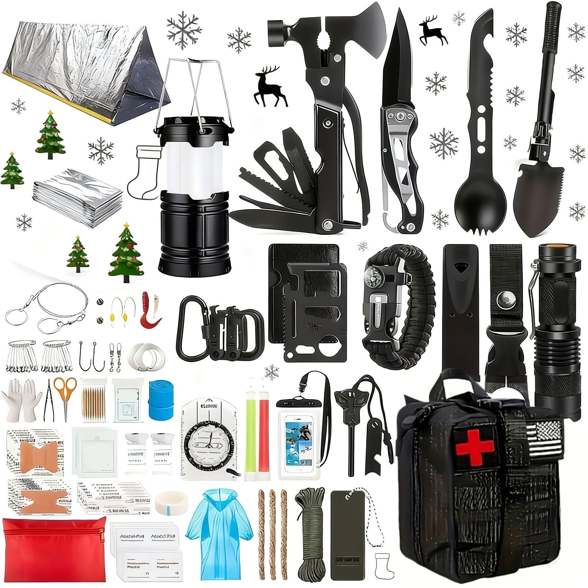 Outdoor Multifunctional Tool Kit 212 260 Piece Professional Camping Gear Bag for Men Women Hiking Hunting Adventure Gift Black Green Khaki