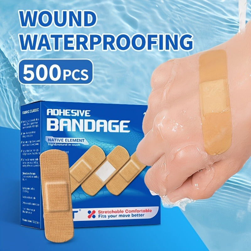 500pcs Adhesive Bandages Flexible Breathable Dark Brown Skin Tone – Bulk Wound Care Strips for Home First Aid, Finger Cuts, Skin Wrapping & Everyday Injuries, Discreet Natural Color