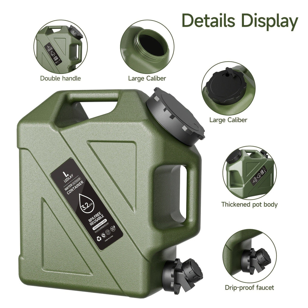 Collapsible Camping Water Storage Bucket 3.2 Gal Portable Water Tank with Faucet Dispenser Army Green Outdoor Emergency Water Container for Hiking Car Camping Festival