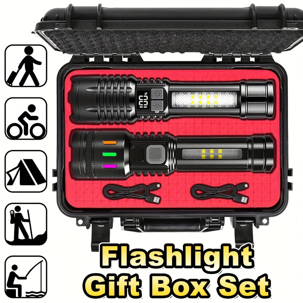 3000 Lumen Tactical Flashlight 2-Pack – USB-C COB Zoomable
