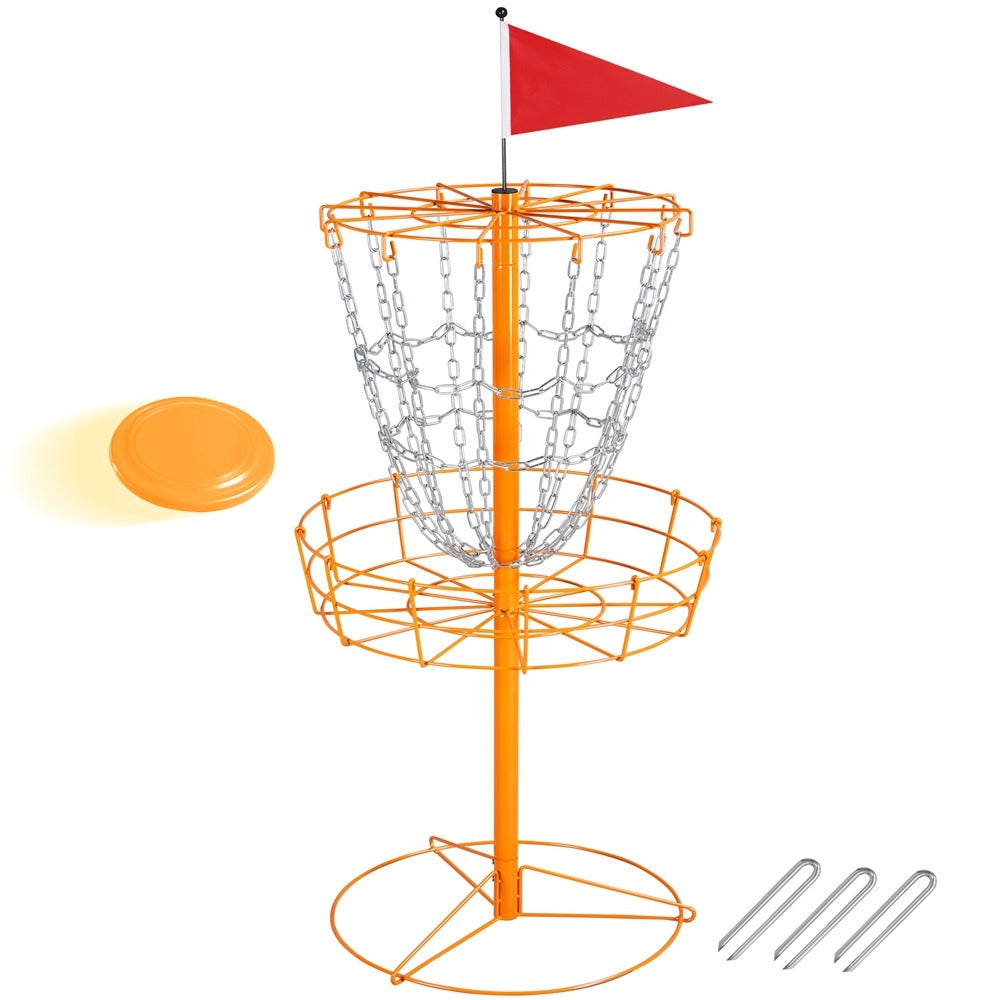 Portable Disc Golf Basket 12 Chain – Heavy Duty Metal Frame, Galvanized Chains, Easy Assembly, Indoor & Outdoor Practice Target for All Skill Levels – 4 Colors: Black, Orange, Red, Blue