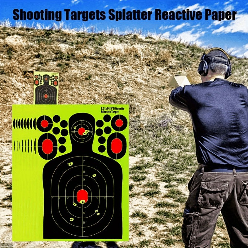 Splatter Shooting Targets Human Silhouette 20 Pack – Reactive Glow Fluorescent Paper Range Targets for Pistol, Rifle & Archery Training | High-Visibility Shot Placement Feedback