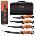 Fillet Knife Set 4-Piece – 5Cr15MoV Stainless Steel Fishing Fillet Knives (5", 6", 7", 9"), Non-Slip Rubber Handle, Serrated Bait Knife, Individual Sheaths & Storage Bag, Ideal Fishing Gift for Men