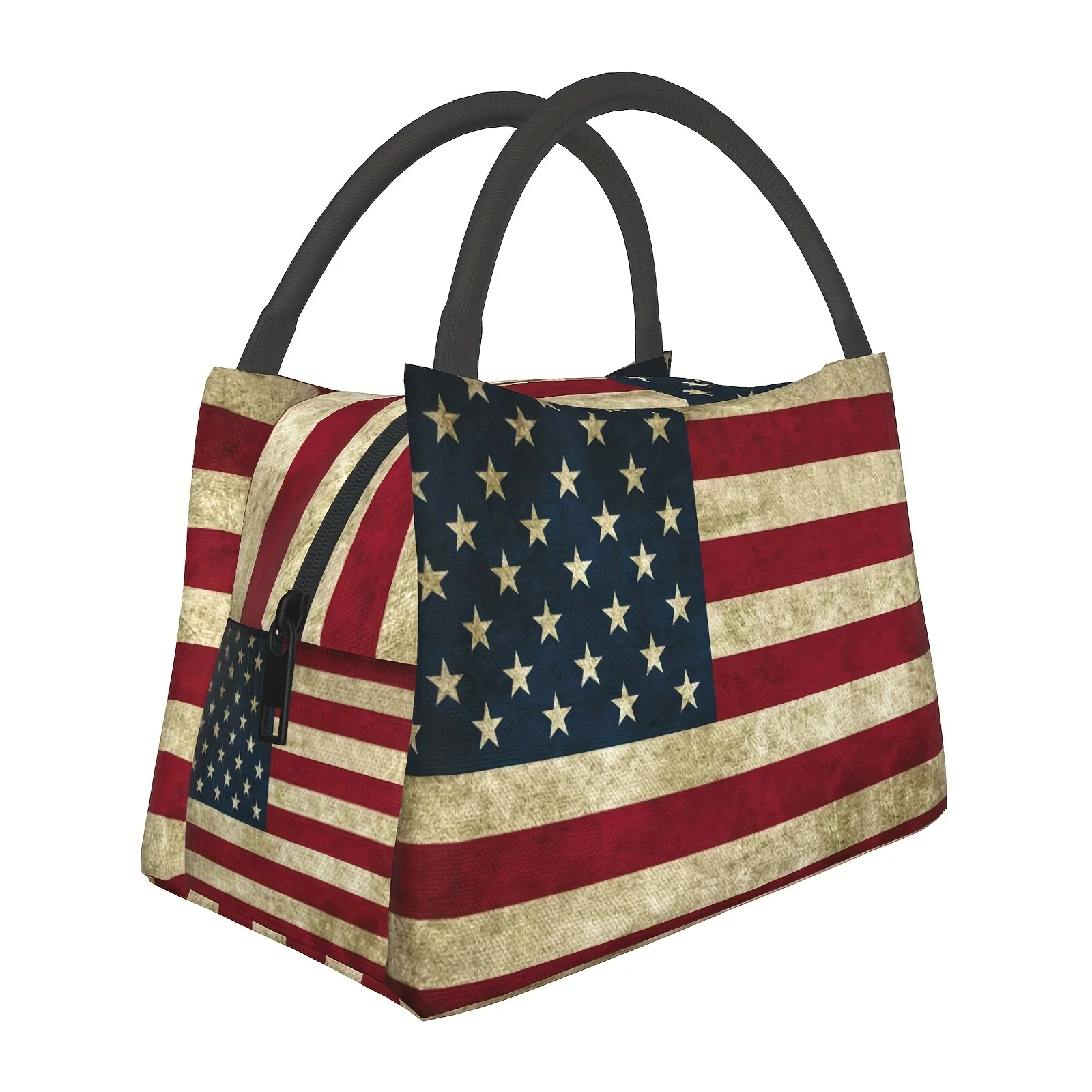 Retro Insulated Lunch Cooler Bag 11"x6.3"x6.7" Portable Reusable Independence Day Themed Leakproof Lunch Box for Camping Picnic Beach Office Worksite Restaurant Home Use Men Women