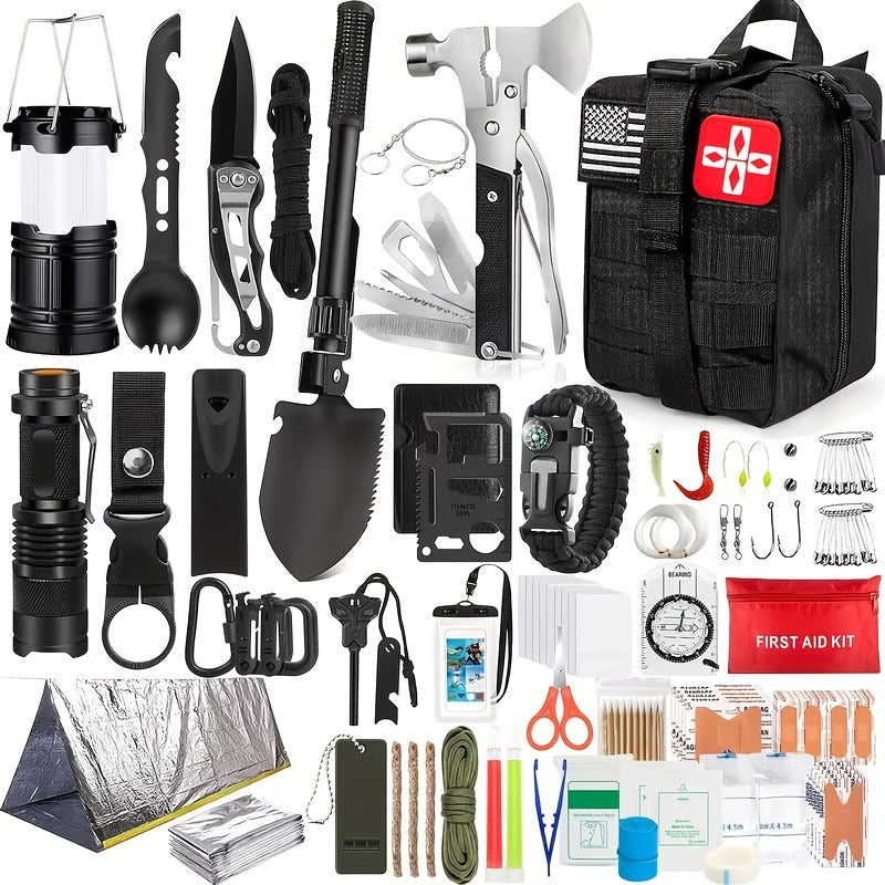 Outdoor Survival Gear Set 11/13/258-Piece – Professional Emergency Kit with Fire Starter & Compass | Multi-Tool Outdoor Equipment for Camping, Hiking & Adventure