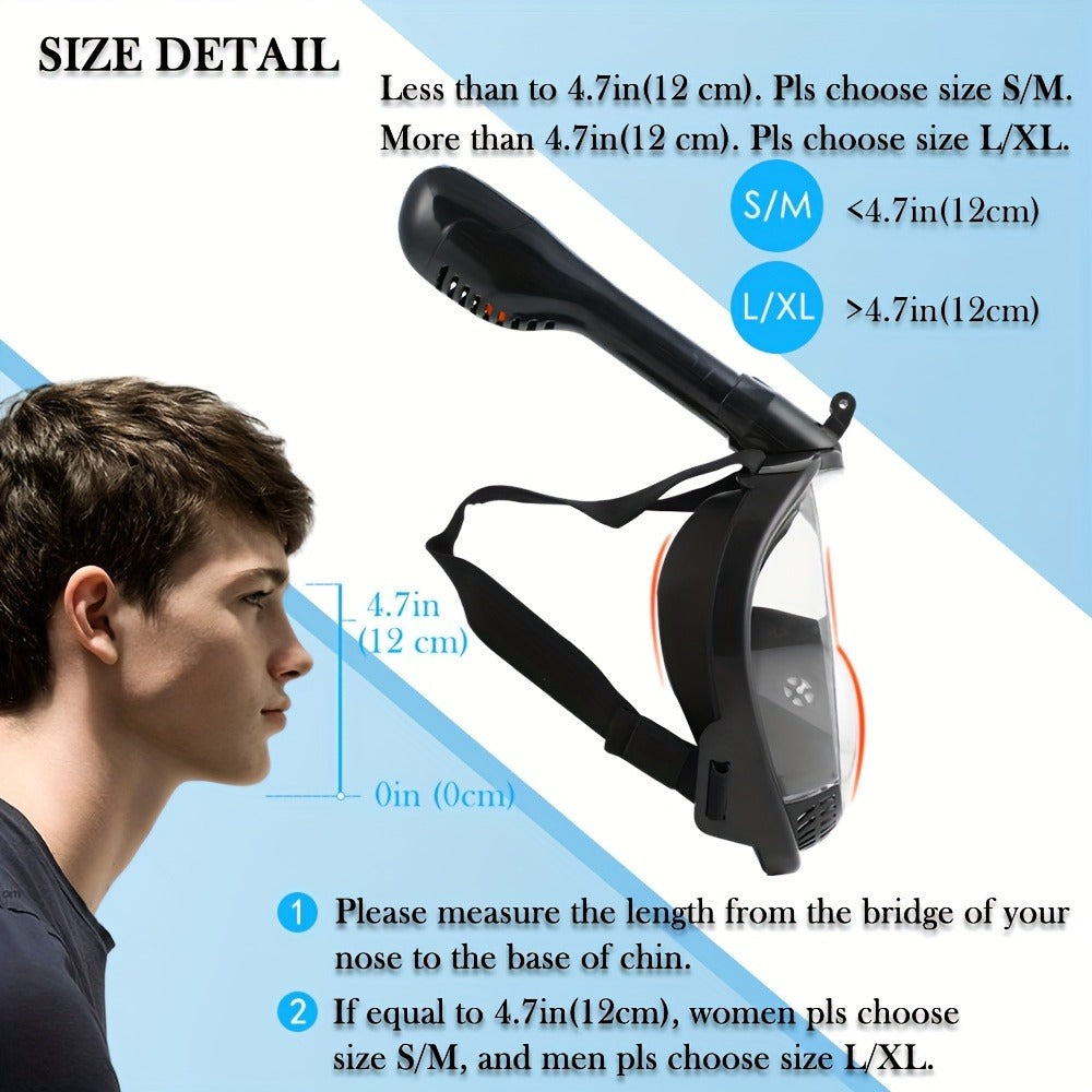 Full Face Snorkel Mask Panoramic – Large Frame Silicone Dry Top, Anti-Fog Wide View, Camera Mount, Waterproof Diving Mask for Adults Scuba Snorkeling L/XL