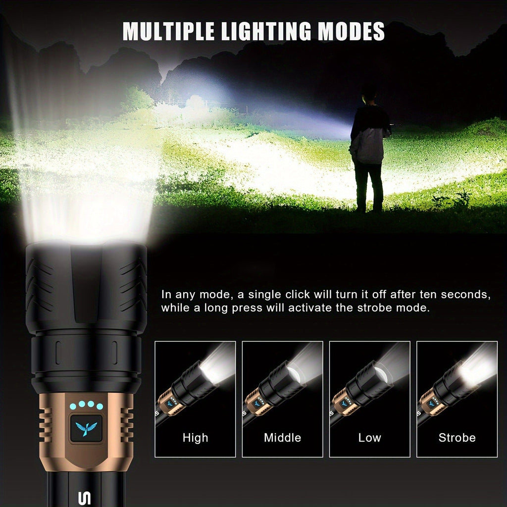High Lumen LED Flashlight Zoomable 4 Modes Rechargeable Cycling Light for Camping Outdoor Household Use