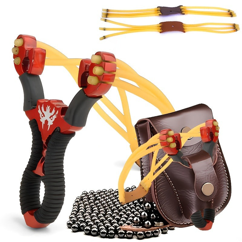 Stainless Steel Precision Slingshot Set – Heavy-Duty Hunting Slingshot with Ergonomic Non-Slip Grip & Golden Accents | Wolf Style Catapult for Target Practice, Outdoor Sports & Small Game Hunting | Compatible with Standard Slingshot Ammo