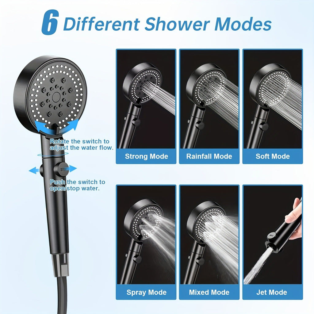 Camping Shower Portable with Smart Digital Temperature Display, 6000mAh USB Rechargeable Battery, 6 Spray Modes for Outdoor Hiking Pet Washing Car Beach