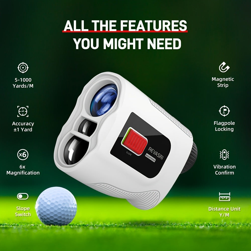 Slope Switch Golf Rangefinder 1000 Yard | 6x Magnification Laser Rangefinder with Flag Lock Vibration, Slope Compensation & Magnetic Strip – Rechargeable Monocular for Golfers