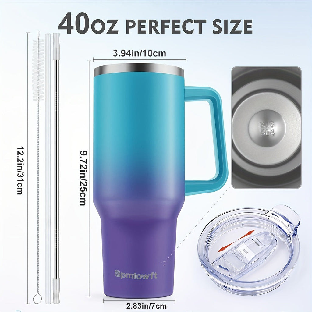 40oz Tumbler with Handle and Straw – Insulated Stainless Steel Water Bottle, Leak-Proof Lid, Cup Holder Friendly, 34H Cold / 8H Hot, Carrier Bag Included, Gift for Women & Men, 5 Colors (Sports, Gym, Travel)
